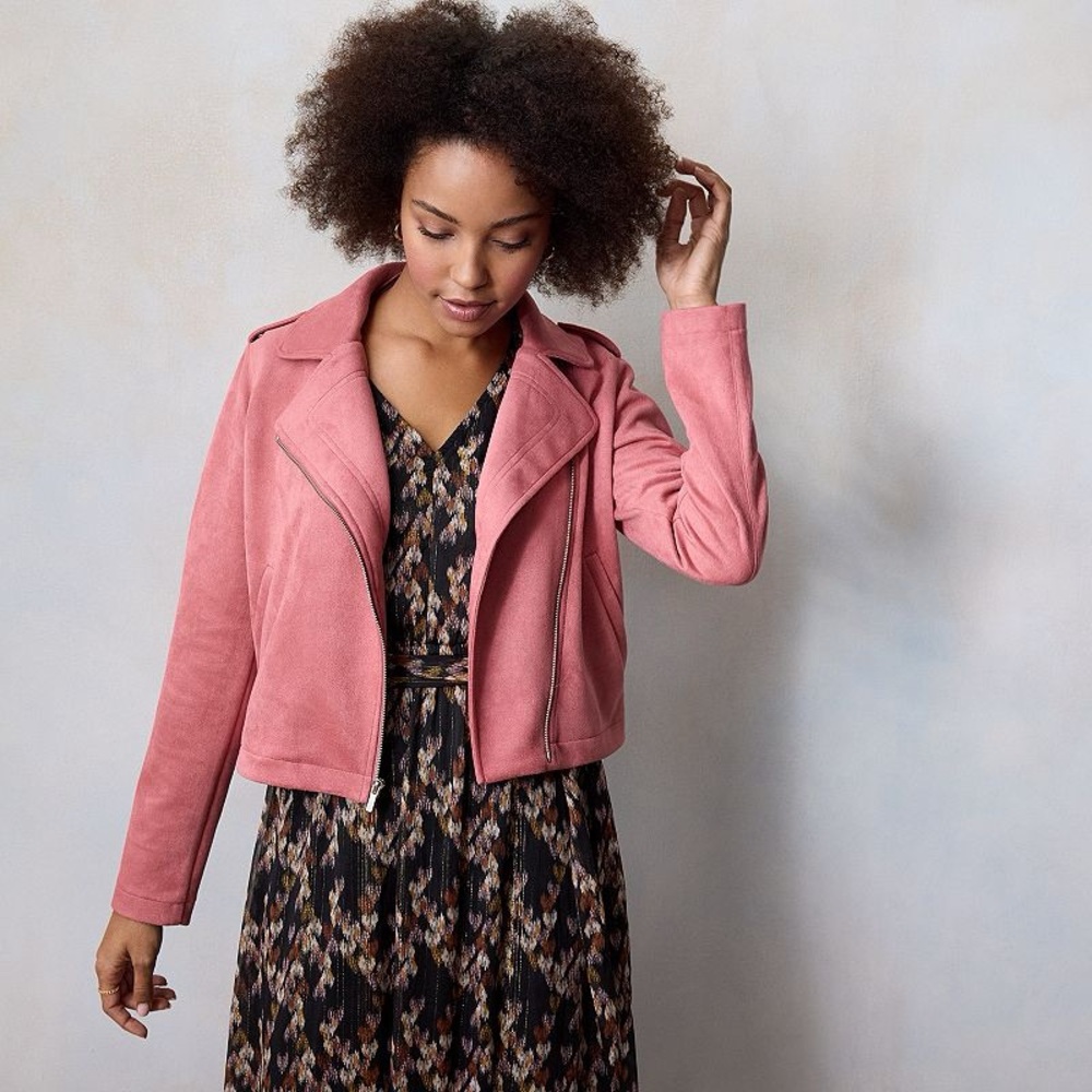 LC Lauren Conrad Blush Pink Faux Suede Moto Jacket Size XL NWT